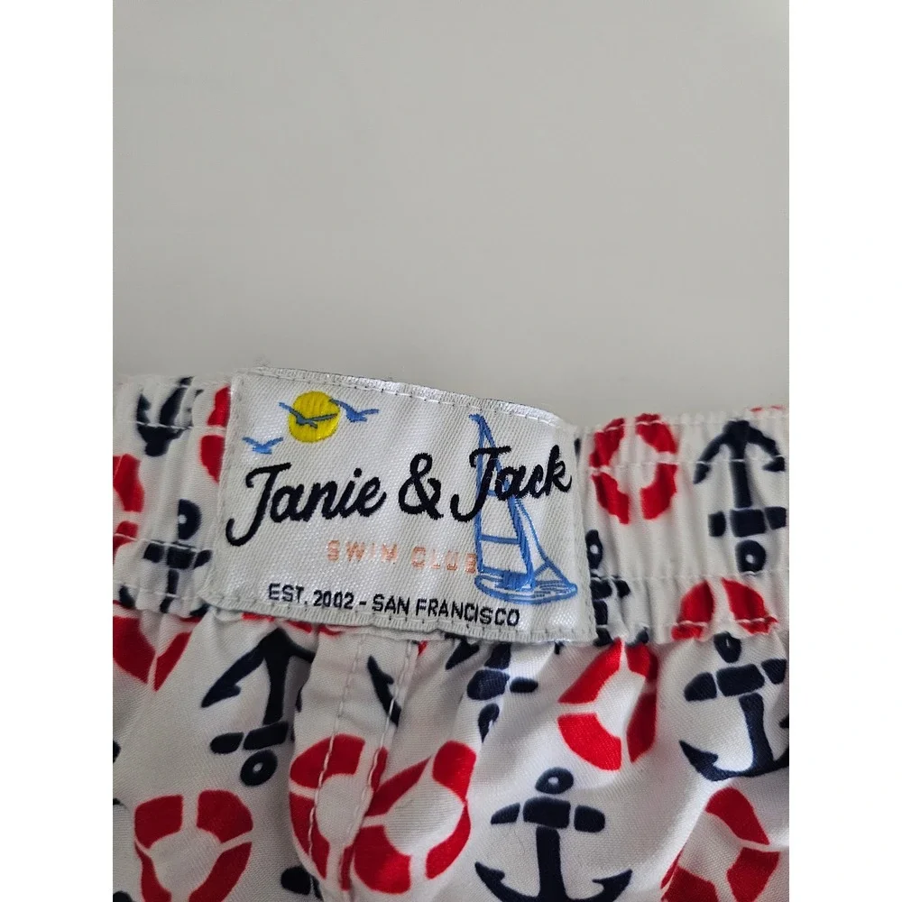 Janie and Jack Kids‎ Nautical Anchor Life Ring Swim Trunks White Red Navy 6-12M